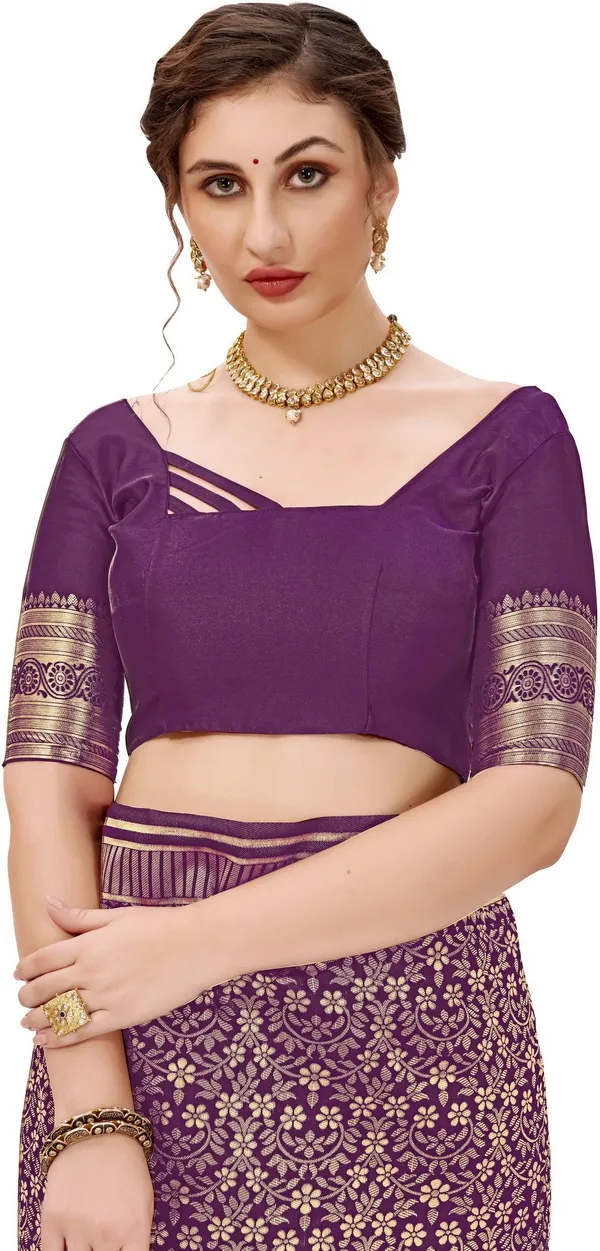Purple_Banarasi_Silk_Blend_Jacquard_Floral_Jaal_Woven_Saree_For_Women_|_With_Blouse_Piece