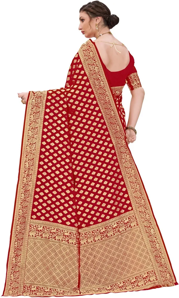 Red_Banarasi_Silk_Blend_Woven_Jacquard_Butti_Saree_For_Women_|_With_Blouse_Piece
