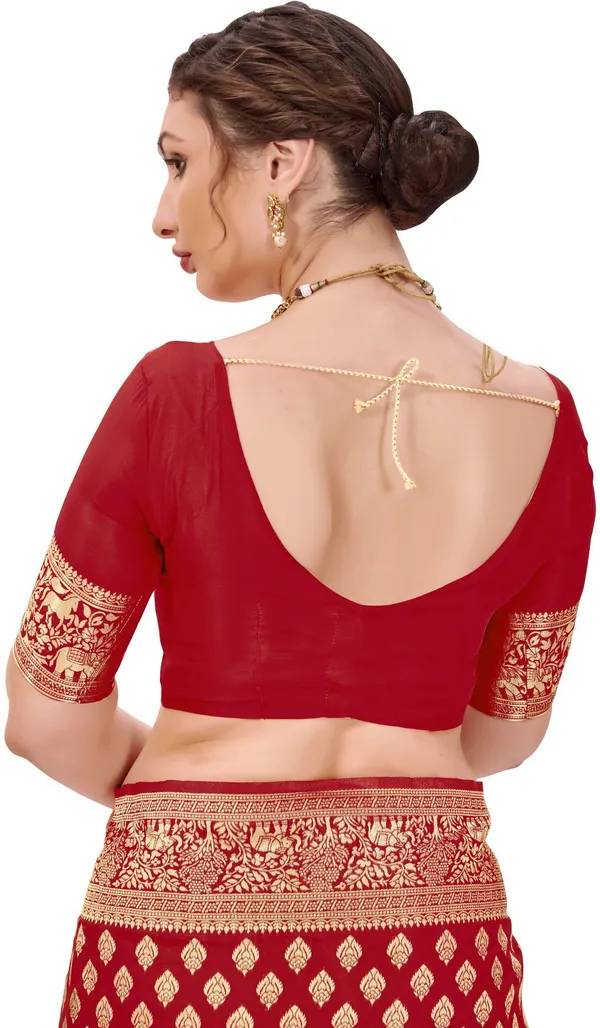 Red_Banarasi_Silk_Blend_Woven_Jacquard_Butti_Saree_For_Women_|_With_Blouse_Piece