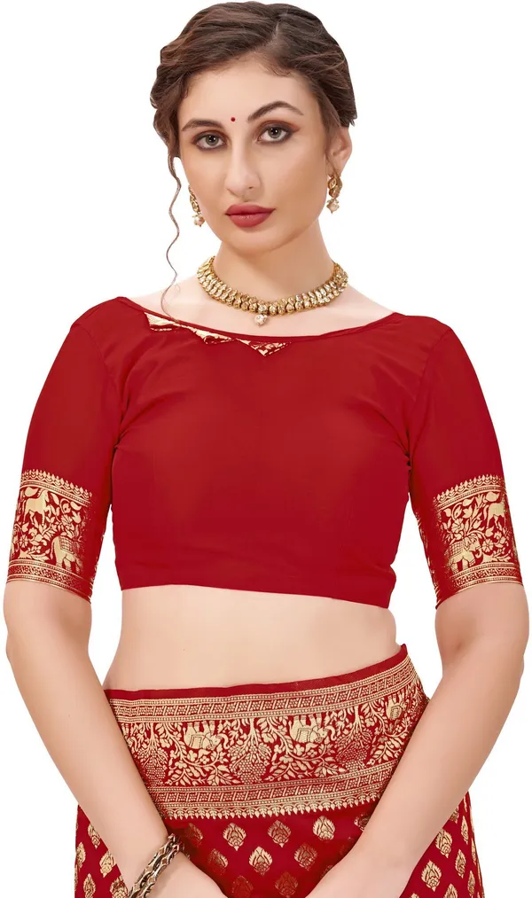 Red_Banarasi_Silk_Blend_Woven_Jacquard_Butti_Saree_For_Women_|_With_Blouse_Piece