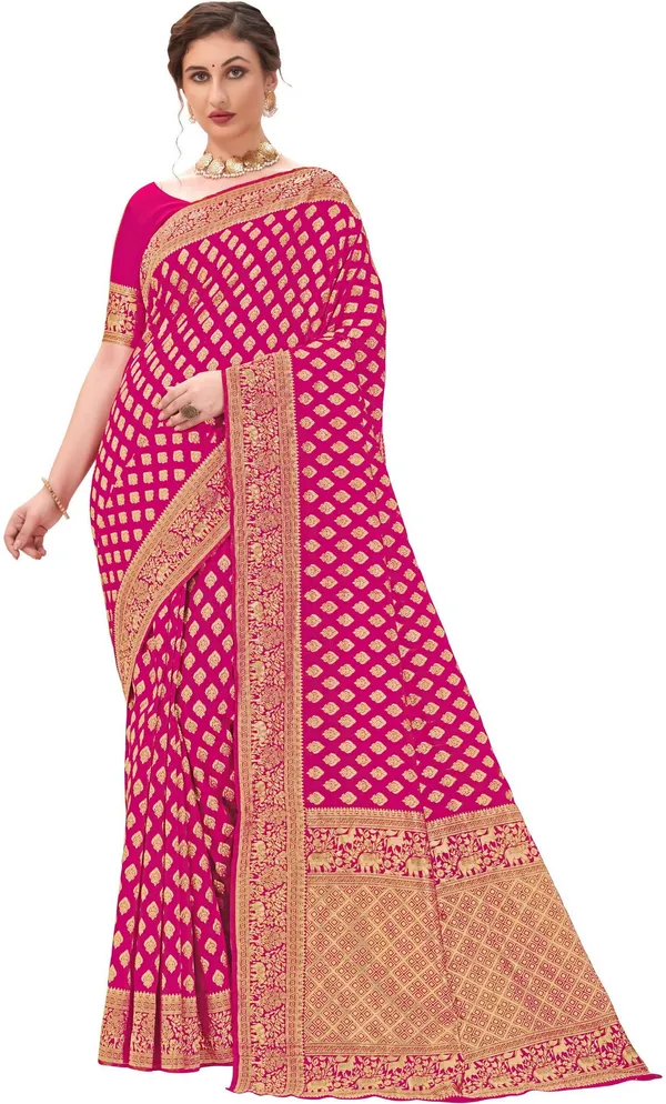 Pink_Banarasi_Silk_Blend_Jacquard_Woven_Saree_For_Women_|_With_Blouse_Piece