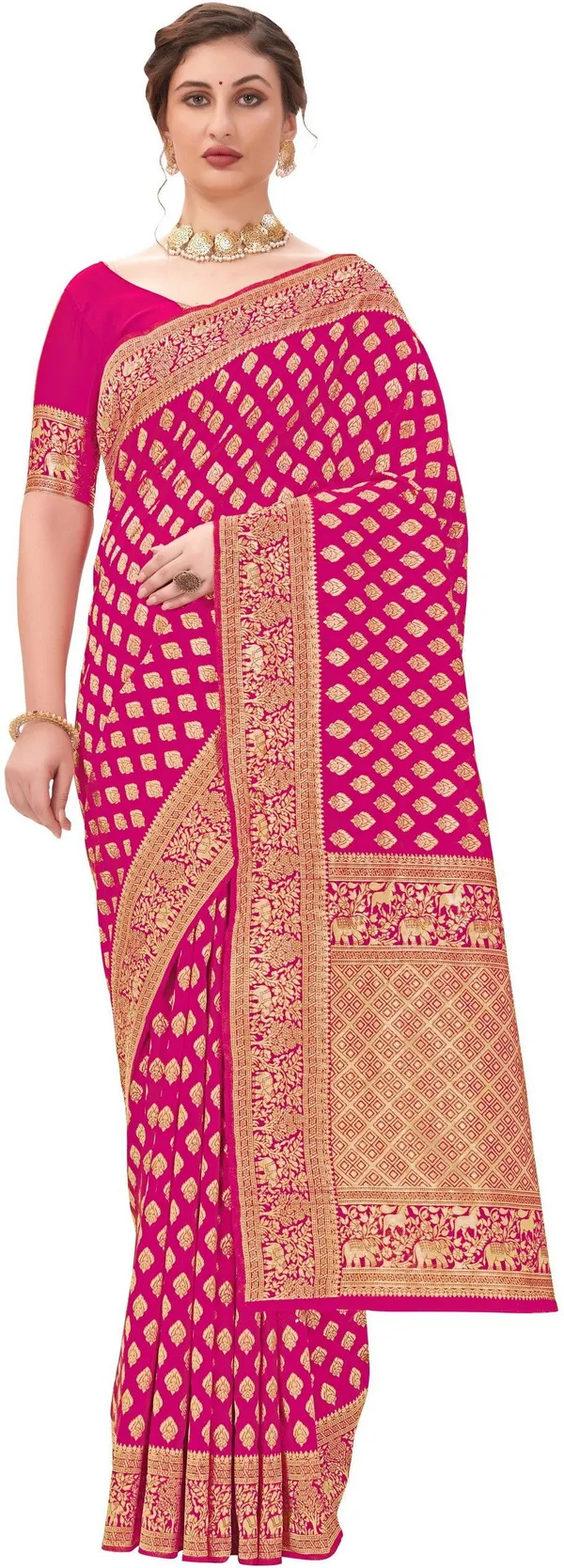 Pink_Banarasi_Silk_Blend_Jacquard_Woven_Saree_For_Women_|_With_Blouse_Piece