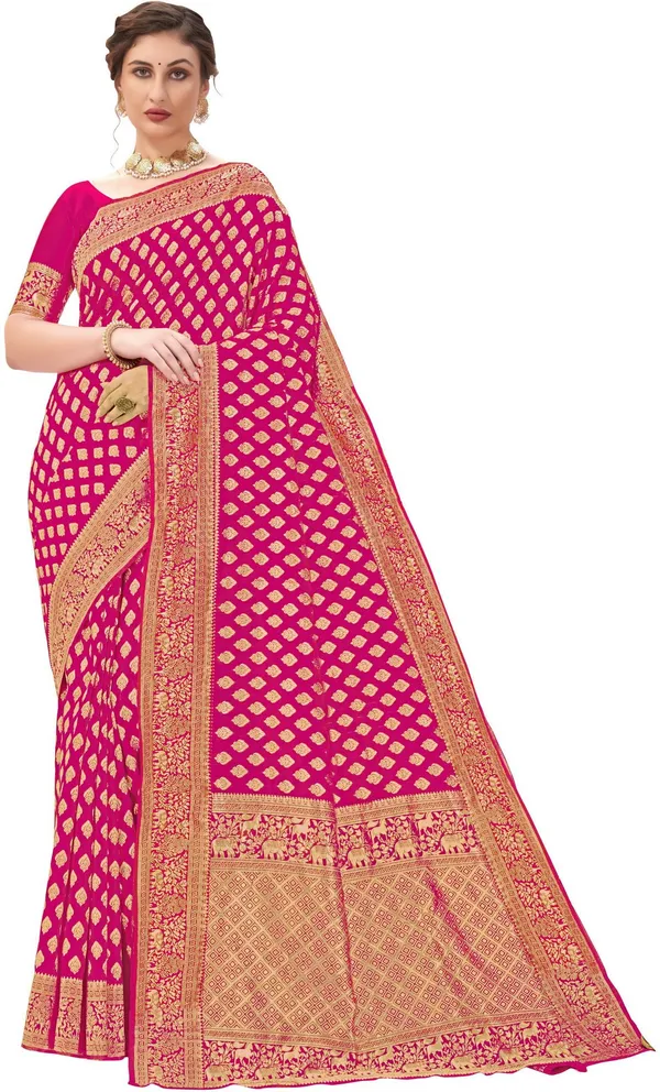Pink_Banarasi_Silk_Blend_Jacquard_Woven_Saree_For_Women_|_With_Blouse_Piece