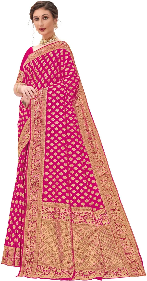 Pink_Banarasi_Silk_Blend_Jacquard_Woven_Saree_For_Women_|_With_Blouse_Piece