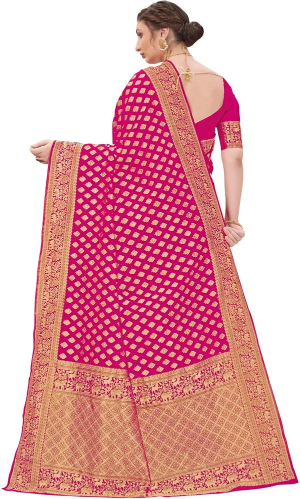 Pink_Banarasi_Silk_Blend_Jacquard_Woven_Saree_For_Women_|_With_Blouse_Piece