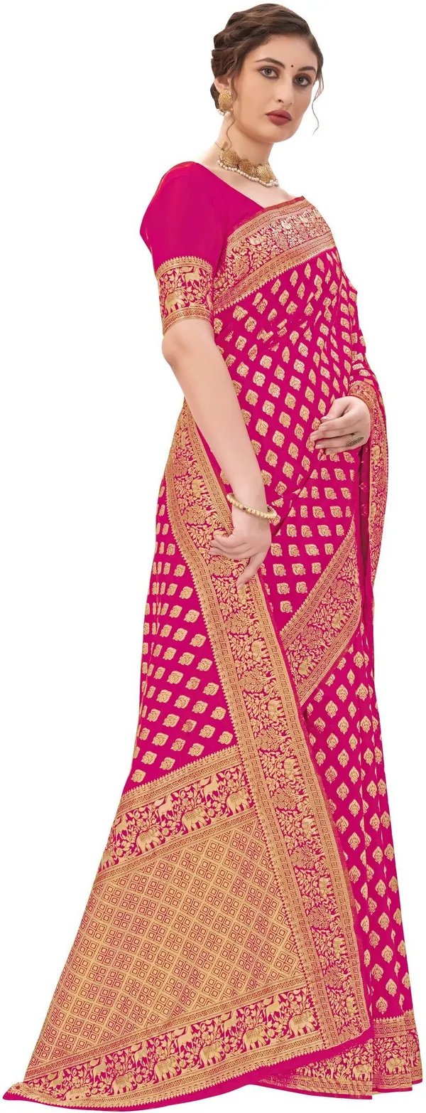 Pink_Banarasi_Silk_Blend_Jacquard_Woven_Saree_For_Women_|_With_Blouse_Piece