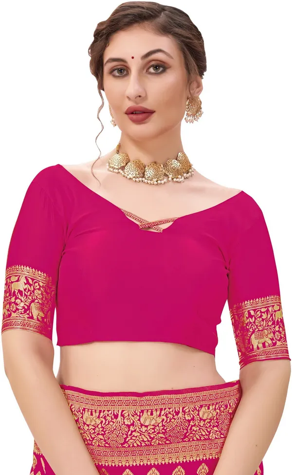 Pink_Banarasi_Silk_Blend_Jacquard_Woven_Saree_For_Women_|_With_Blouse_Piece
