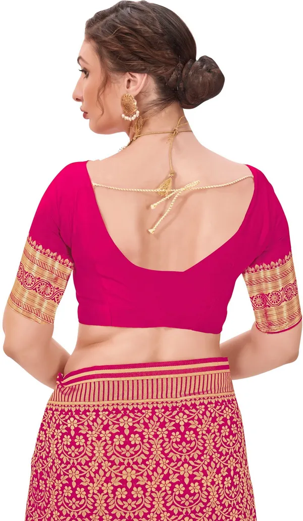 Pink_Banarasi_Silk_Blend_Jacquard_Floral_Jaal_Saree_For_Women_|_With_Blouse_Piece