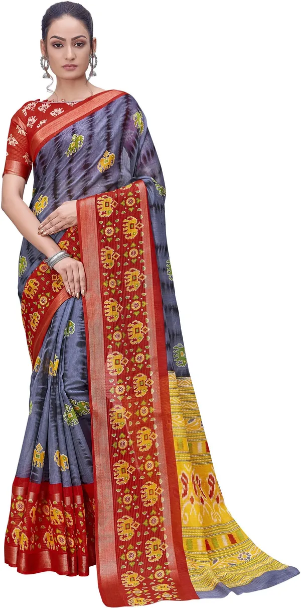 Sariya_Red_Grey_Cotton_Silk_Shibori_Print_Zari_Border_Saree_For_Women_|_With_Blouse_Piece