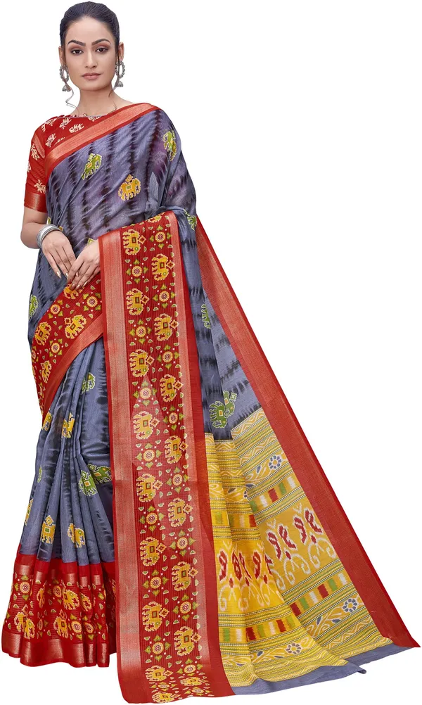 Sariya_Red_Grey_Cotton_Silk_Shibori_Print_Zari_Border_Saree_For_Women_|_With_Blouse_Piece