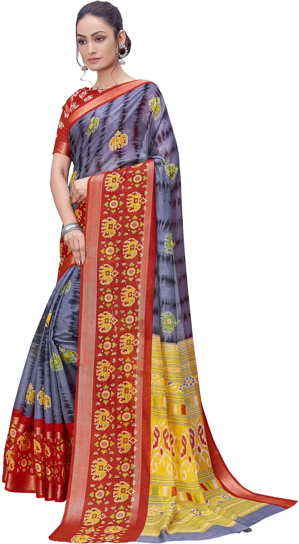 Sariya_Red_Grey_Cotton_Silk_Shibori_Print_Zari_Border_Saree_For_Women_|_With_Blouse_Piece