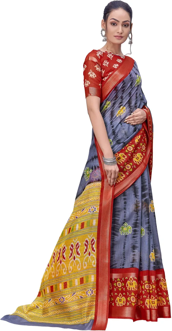 Sariya_Red_Grey_Cotton_Silk_Shibori_Print_Zari_Border_Saree_For_Women_|_With_Blouse_Piece