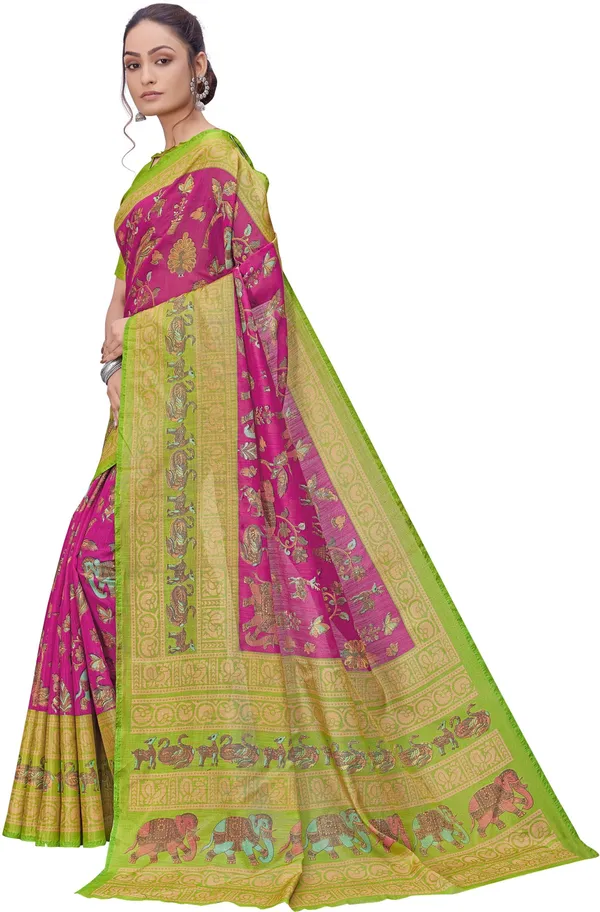 Green_Pink_Brasso_Printed_Kalamkari_Saree_For_Women_|_With_Blouse_Piece