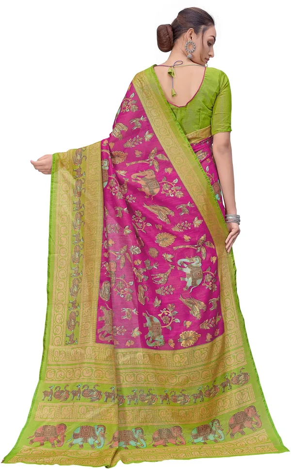 Green_Pink_Brasso_Printed_Kalamkari_Saree_For_Women_|_With_Blouse_Piece