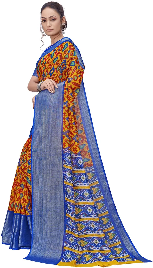 Blue_Mustard_Cotton_Silk_Patola_Print_Saree_For_Women_|_With_Blouse_Piece