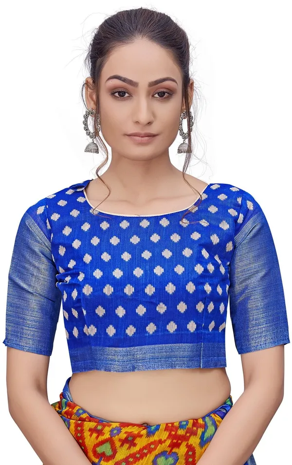 Blue_Mustard_Cotton_Silk_Patola_Print_Saree_For_Women_|_With_Blouse_Piece