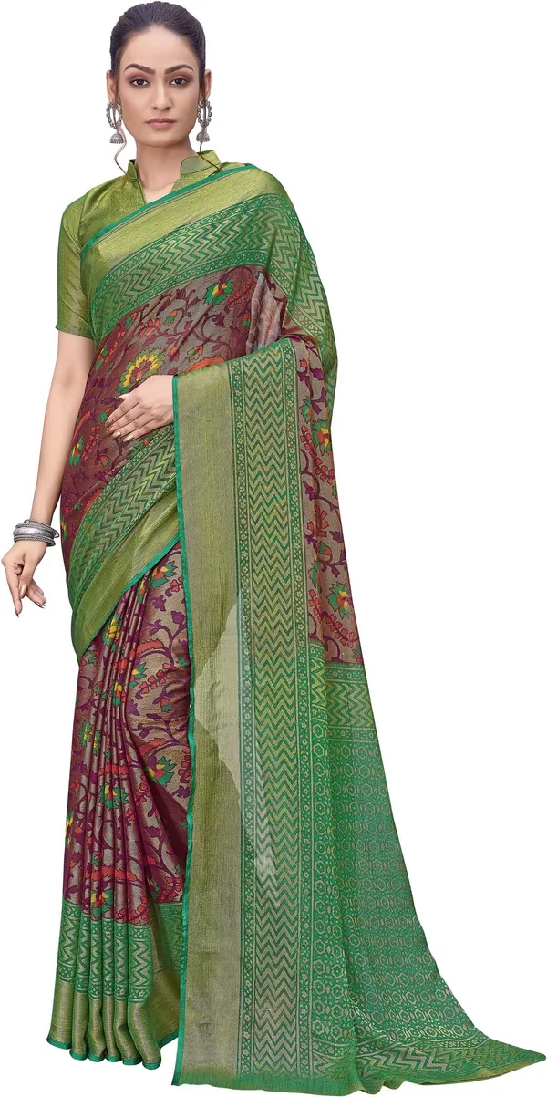 Purple_Green_Brasso_Ikkat_Printed_Saree_For_Women_|_With_Blouse_Piece