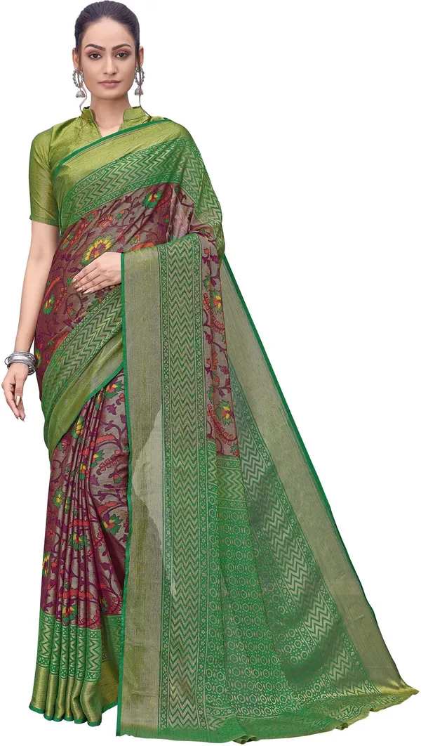 Purple_Green_Brasso_Ikkat_Printed_Saree_For_Women_|_With_Blouse_Piece