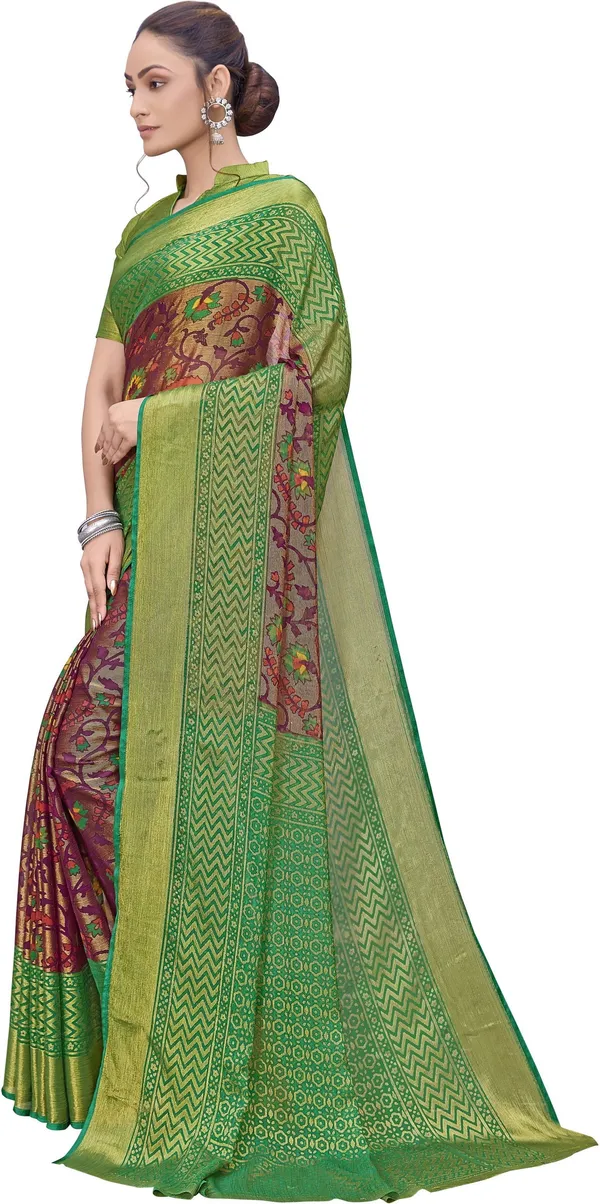 Purple_Green_Brasso_Ikkat_Printed_Saree_For_Women_|_With_Blouse_Piece