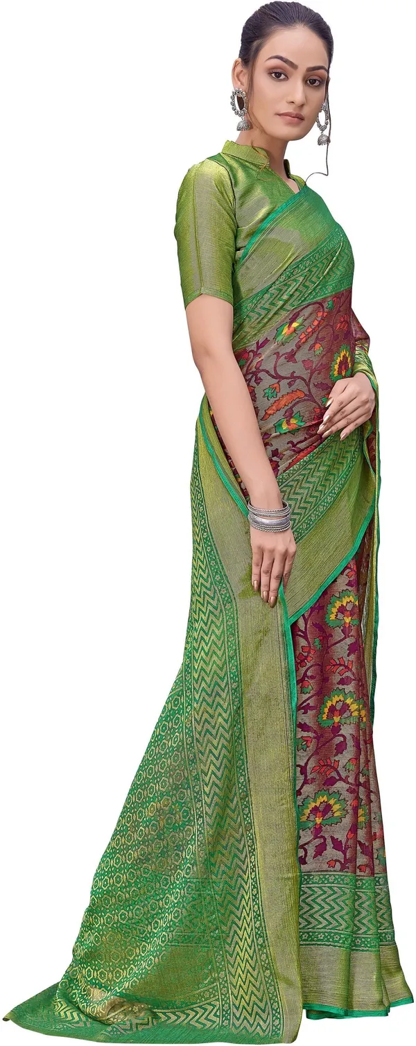 Purple_Green_Brasso_Ikkat_Printed_Saree_For_Women_|_With_Blouse_Piece