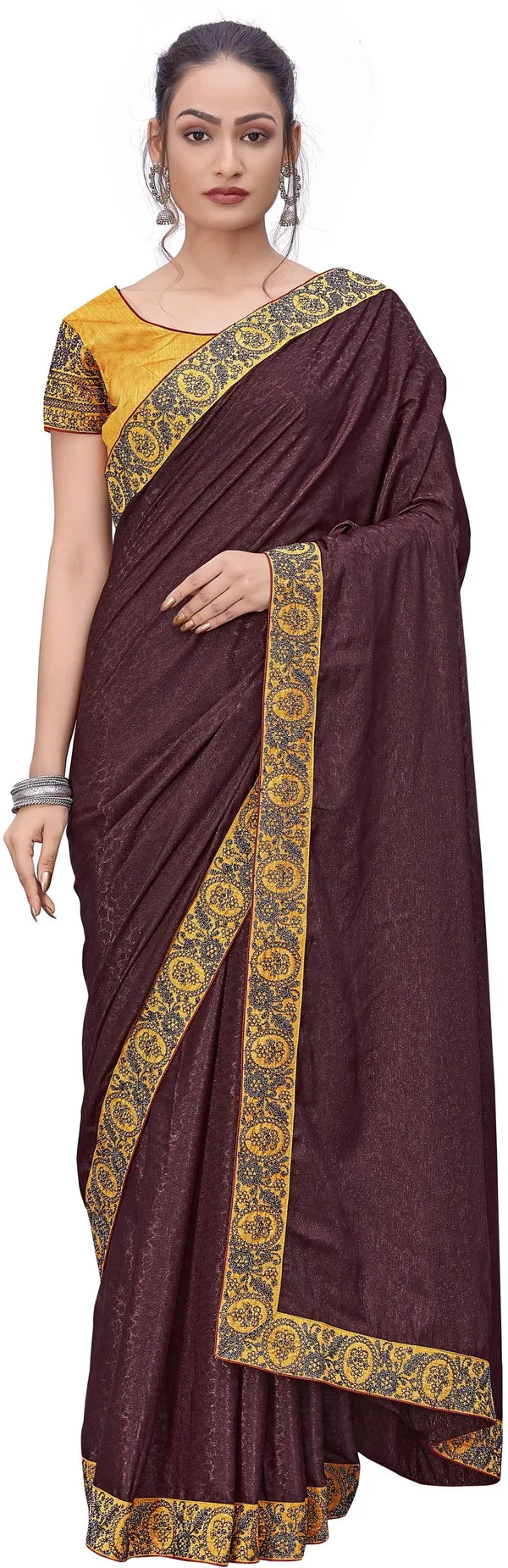 Brown_Georgette_Embroidered_Border_Silk_Blend_Saree_For_Women_|_With_Blouse_Piece