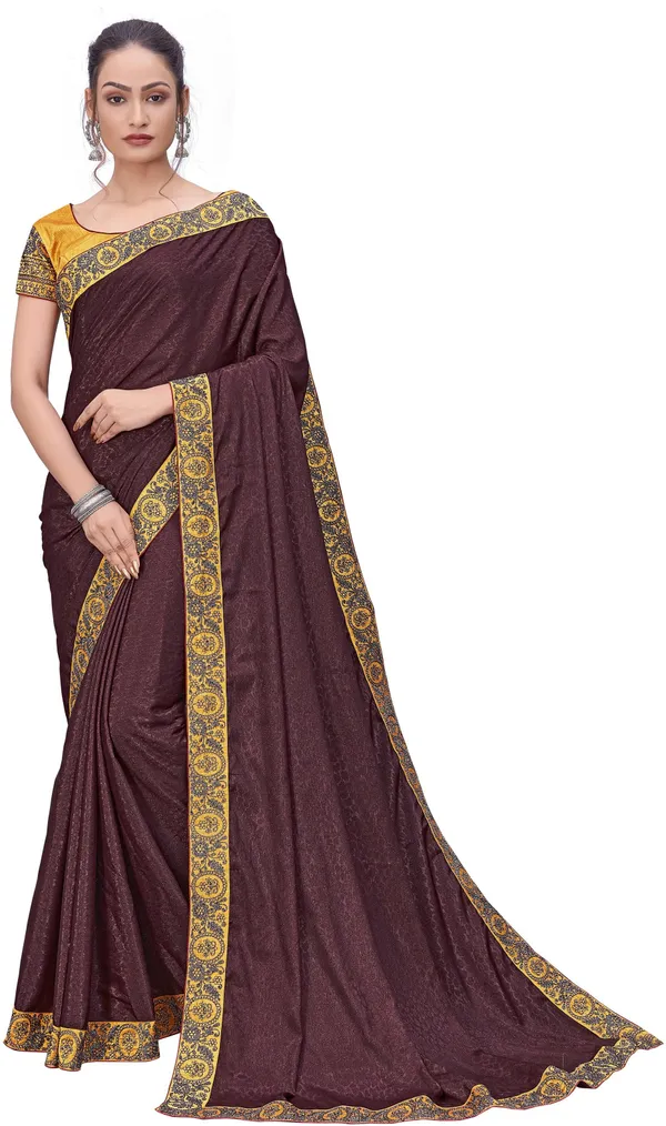 Brown_Georgette_Embroidered_Border_Silk_Blend_Saree_For_Women_|_With_Blouse_Piece