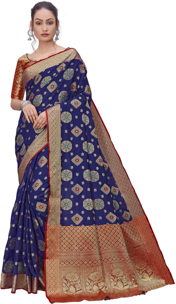 Red_Blue_Banarasi_Silk_Blend_Woven_Jacquard_Saree_For_Women_|_With_Blouse_Piece