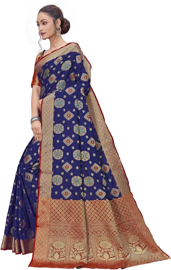 Red_Blue_Banarasi_Silk_Blend_Woven_Jacquard_Saree_For_Women_|_With_Blouse_Piece