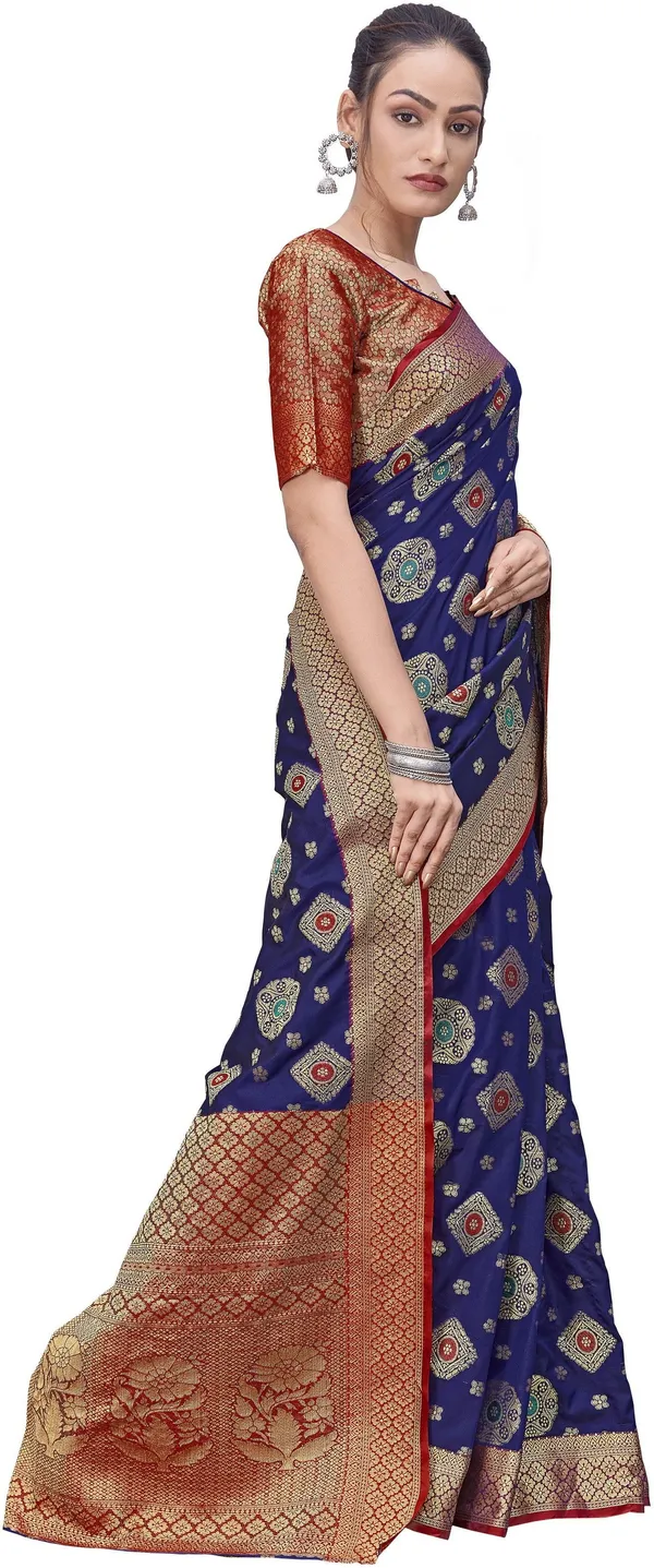 Red_Blue_Banarasi_Silk_Blend_Woven_Jacquard_Saree_For_Women_|_With_Blouse_Piece