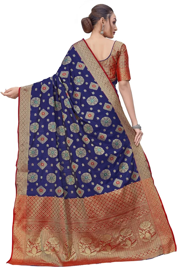 Red_Blue_Banarasi_Silk_Blend_Woven_Jacquard_Saree_For_Women_|_With_Blouse_Piece