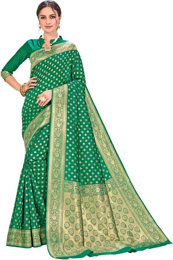 Green_Georgette_Woven_Kanjivaram_Jacquard_Saree_For_Women_|_With_Blouse_Piece