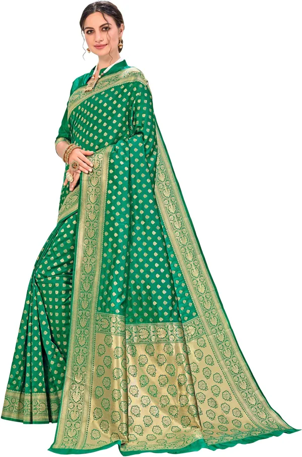 Green_Georgette_Woven_Kanjivaram_Jacquard_Saree_For_Women_|_With_Blouse_Piece
