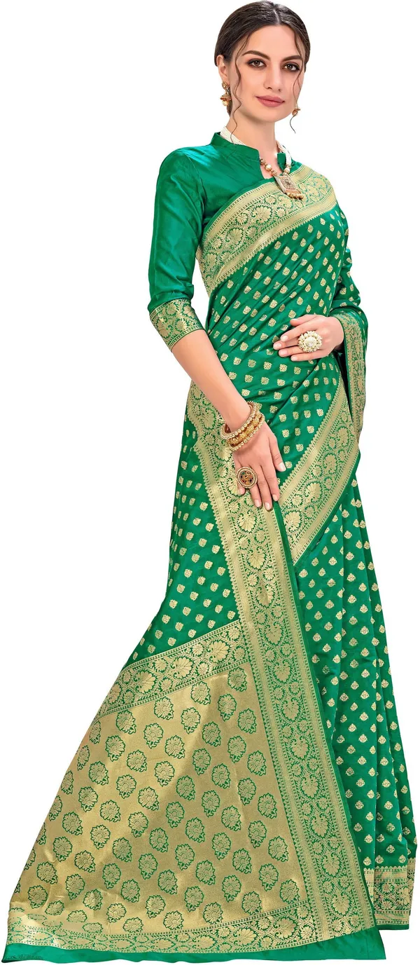 Green_Georgette_Woven_Kanjivaram_Jacquard_Saree_For_Women_|_With_Blouse_Piece