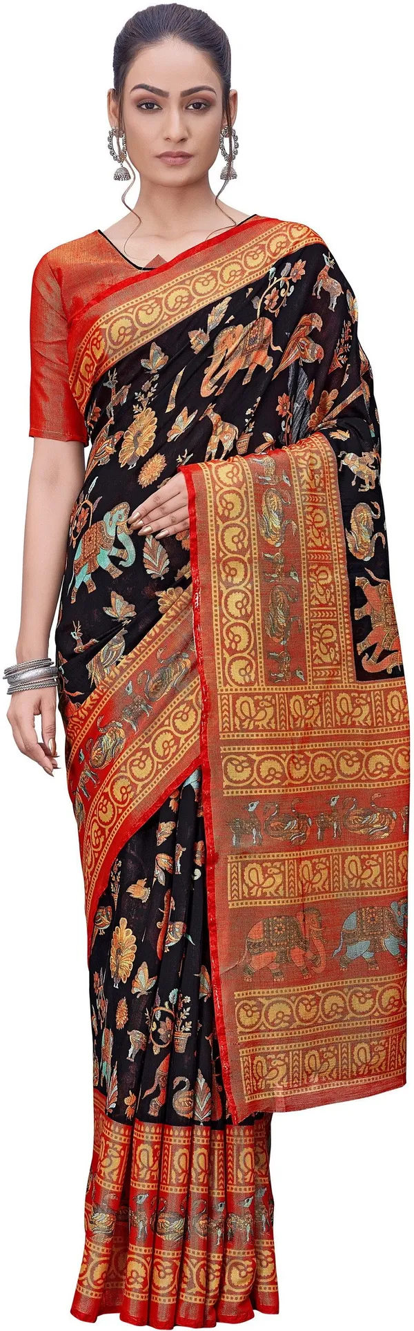 Black_Brasso_Printed_Kalamkari_Saree_For_Women_|_With_Blouse_Piece