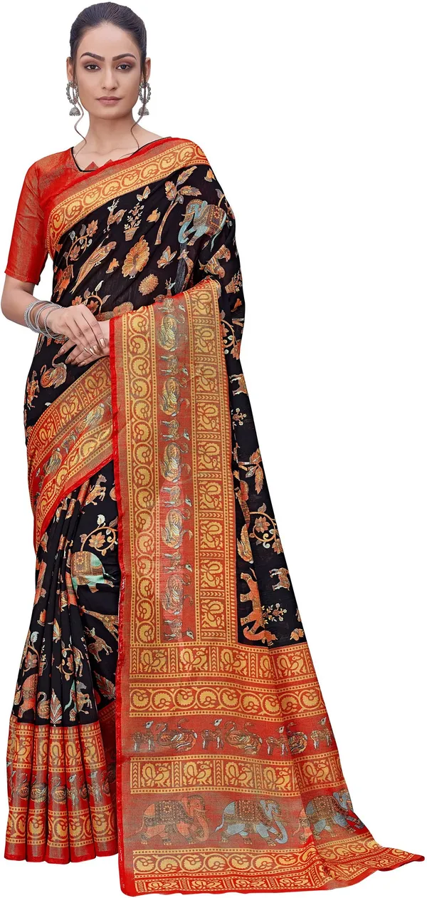 Black_Brasso_Printed_Kalamkari_Saree_For_Women_|_With_Blouse_Piece