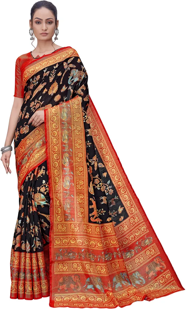 Black_Brasso_Printed_Kalamkari_Saree_For_Women_|_With_Blouse_Piece