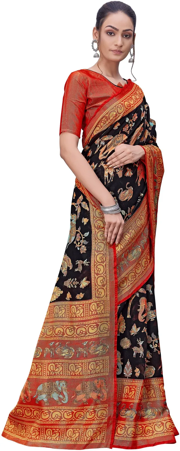 Black_Brasso_Printed_Kalamkari_Saree_For_Women_|_With_Blouse_Piece