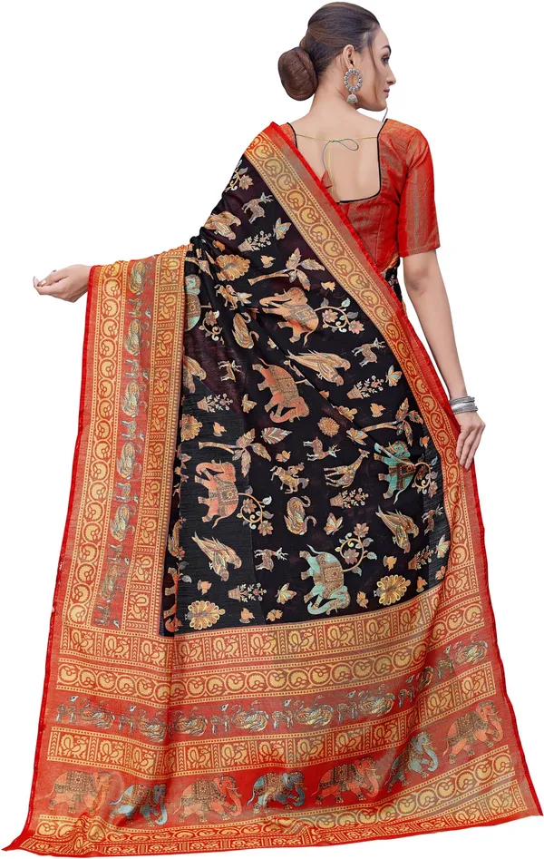 Black_Brasso_Printed_Kalamkari_Saree_For_Women_|_With_Blouse_Piece