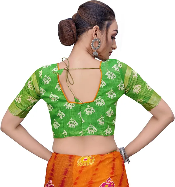 Green_Orange_Cotton_Silk_Kalamkari_Shibori_Printed_Saree_For_Women_|_With_Blouse_Piece