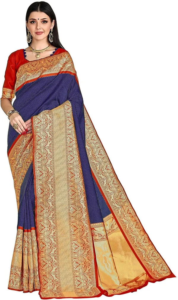 Red_Blue_Georgette_Woven_Banarasi_Jacquard_Saree_For_Women_|_With_Blouse_Piece