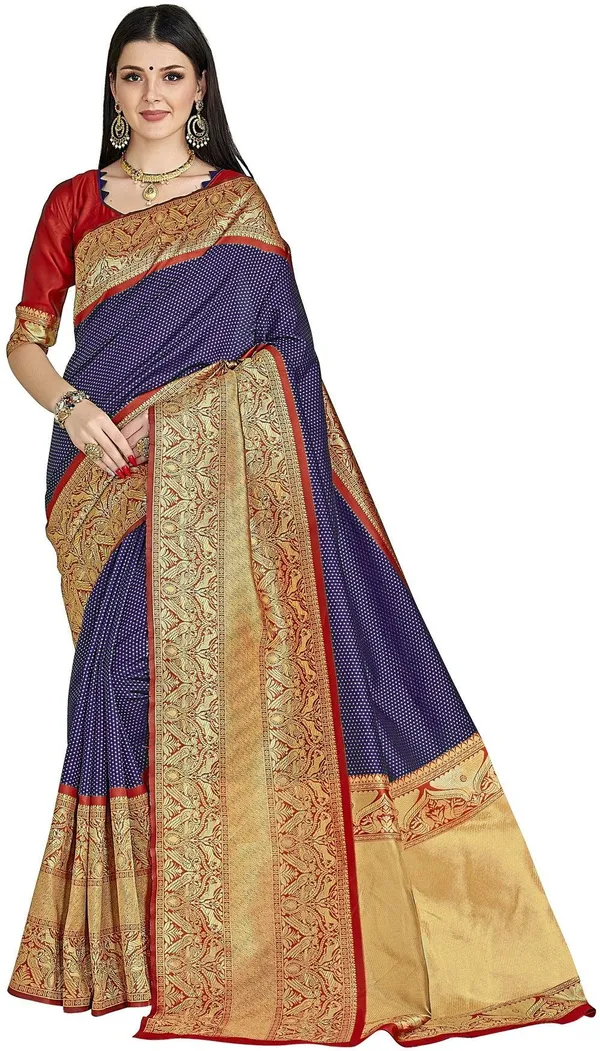 Red_Blue_Georgette_Woven_Banarasi_Jacquard_Saree_For_Women_|_With_Blouse_Piece