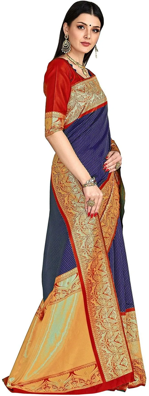 Red_Blue_Georgette_Woven_Banarasi_Jacquard_Saree_For_Women_|_With_Blouse_Piece