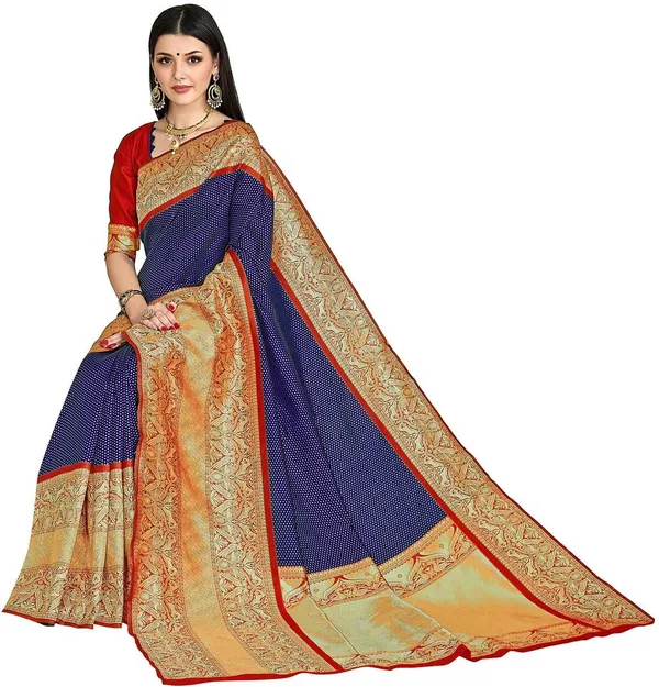 Red_Blue_Georgette_Woven_Banarasi_Jacquard_Saree_For_Women_|_With_Blouse_Piece
