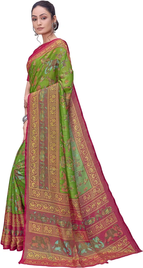 Green_Pink_Brasso_Kalamkari_Printed_Saree_For_Women_|_With_Blouse_Piece