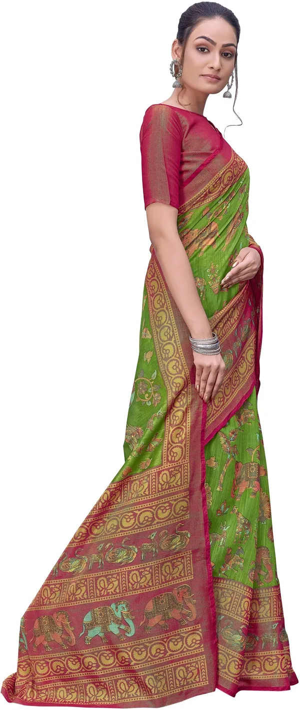 Green_Pink_Brasso_Kalamkari_Printed_Saree_For_Women_|_With_Blouse_Piece