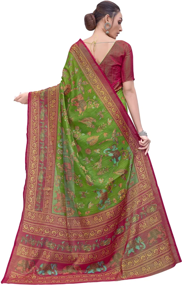 Green_Pink_Brasso_Kalamkari_Printed_Saree_For_Women_|_With_Blouse_Piece