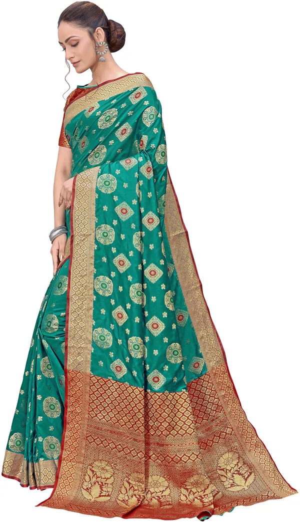 Red_Green_Banarasi_Silk_Blend_Jacquard_Woven_Saree_For_Women_|_With_Blouse_Piece