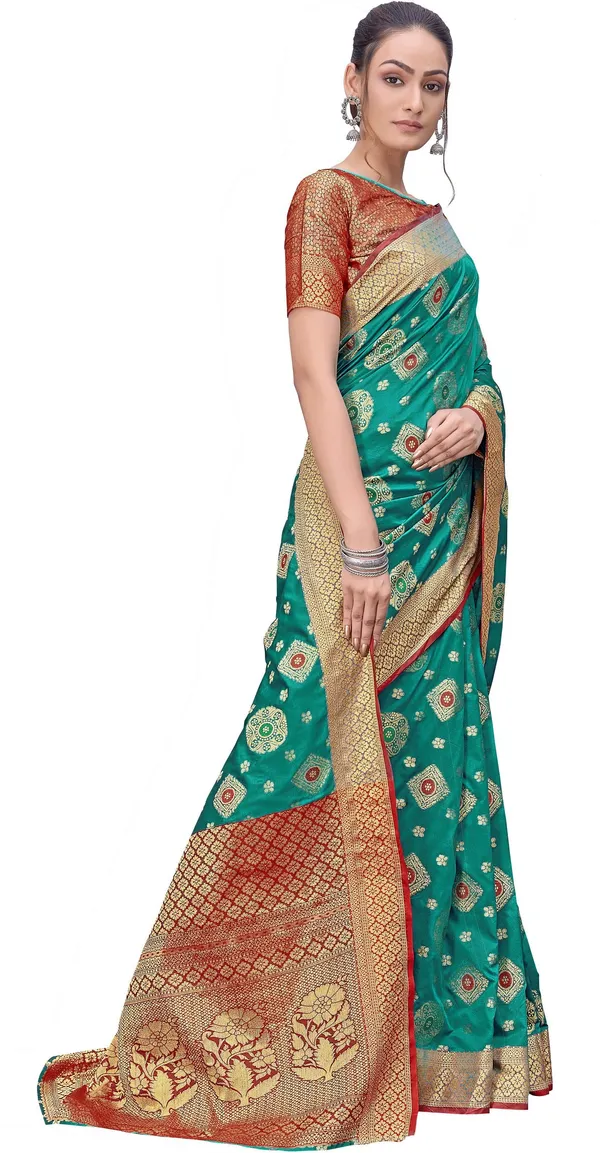 Red_Green_Banarasi_Silk_Blend_Jacquard_Woven_Saree_For_Women_|_With_Blouse_Piece