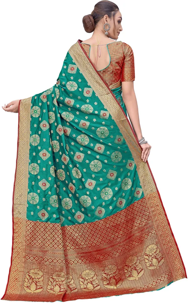Red_Green_Banarasi_Silk_Blend_Jacquard_Woven_Saree_For_Women_|_With_Blouse_Piece