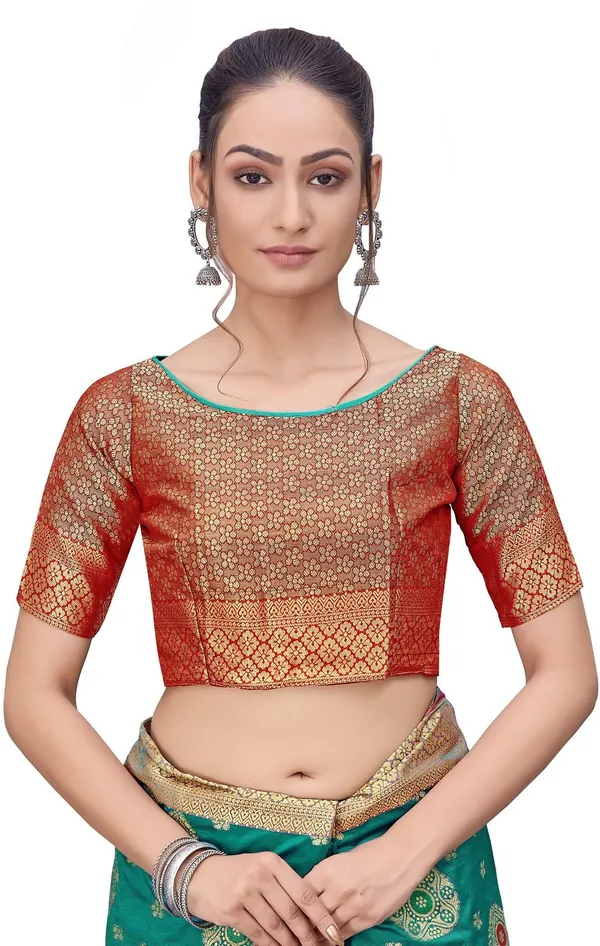 Red_Green_Banarasi_Silk_Blend_Jacquard_Woven_Saree_For_Women_|_With_Blouse_Piece